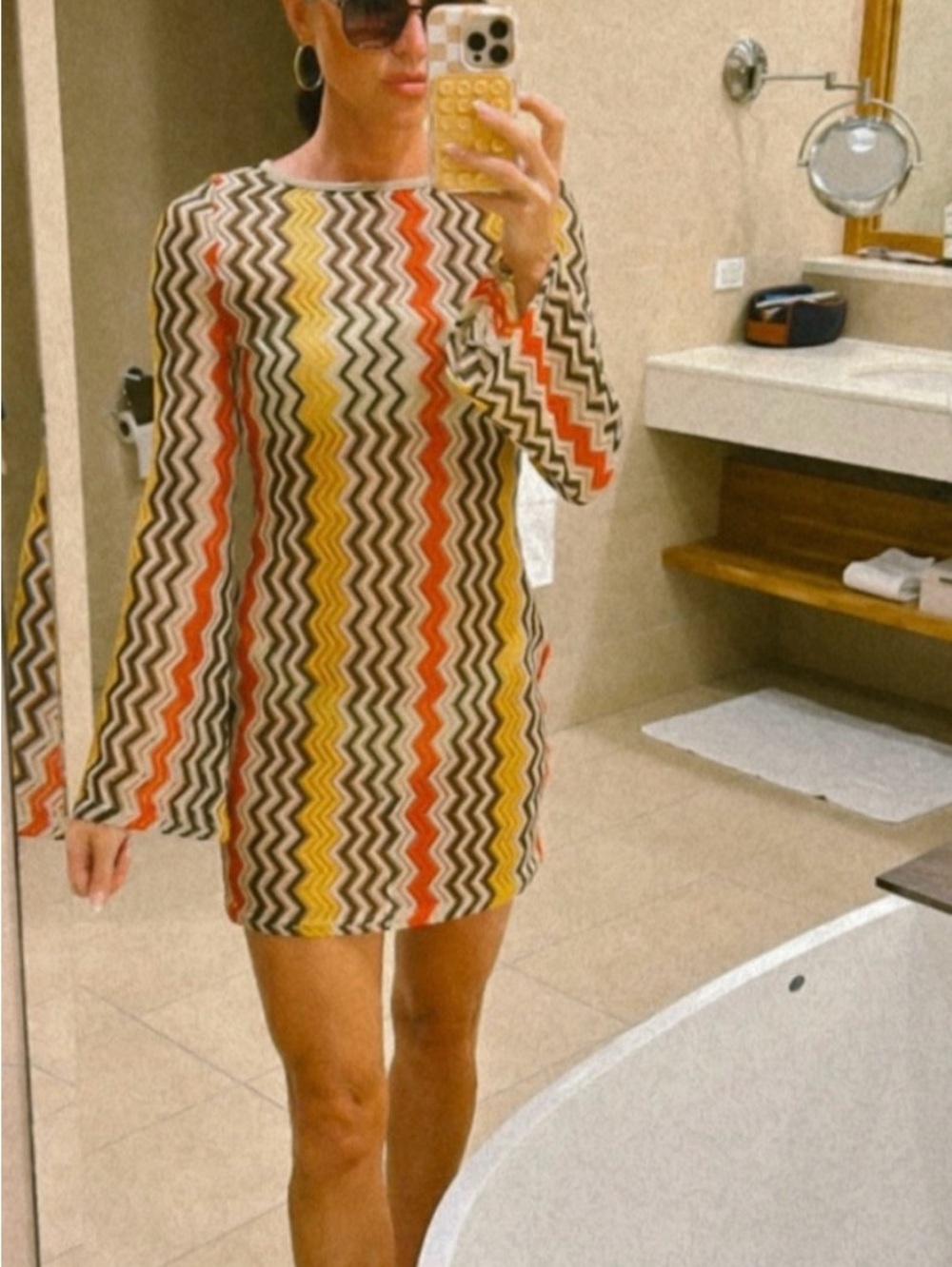 Vici Chevron Zigzag Long-Sleeve Mini Dress in Multi-Color